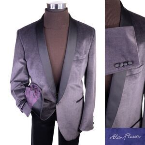 Alan Flusser Velvet Tuxedo Shawl Lapel Blazer One Button Jacket Size 44R Purple